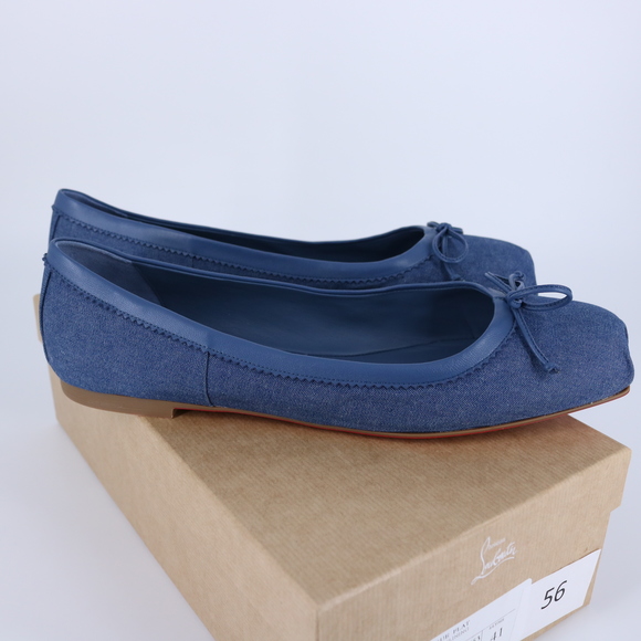 Christian Louboutin 41 Mamadrague Square Toe Ballerina Denim Blue Flats E834 - Picture 8 of 15